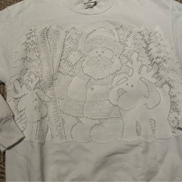 UGLY CHRISTMAS SWEATER vintage white cut out pullover crewneck X1 - Picture 4 of 7